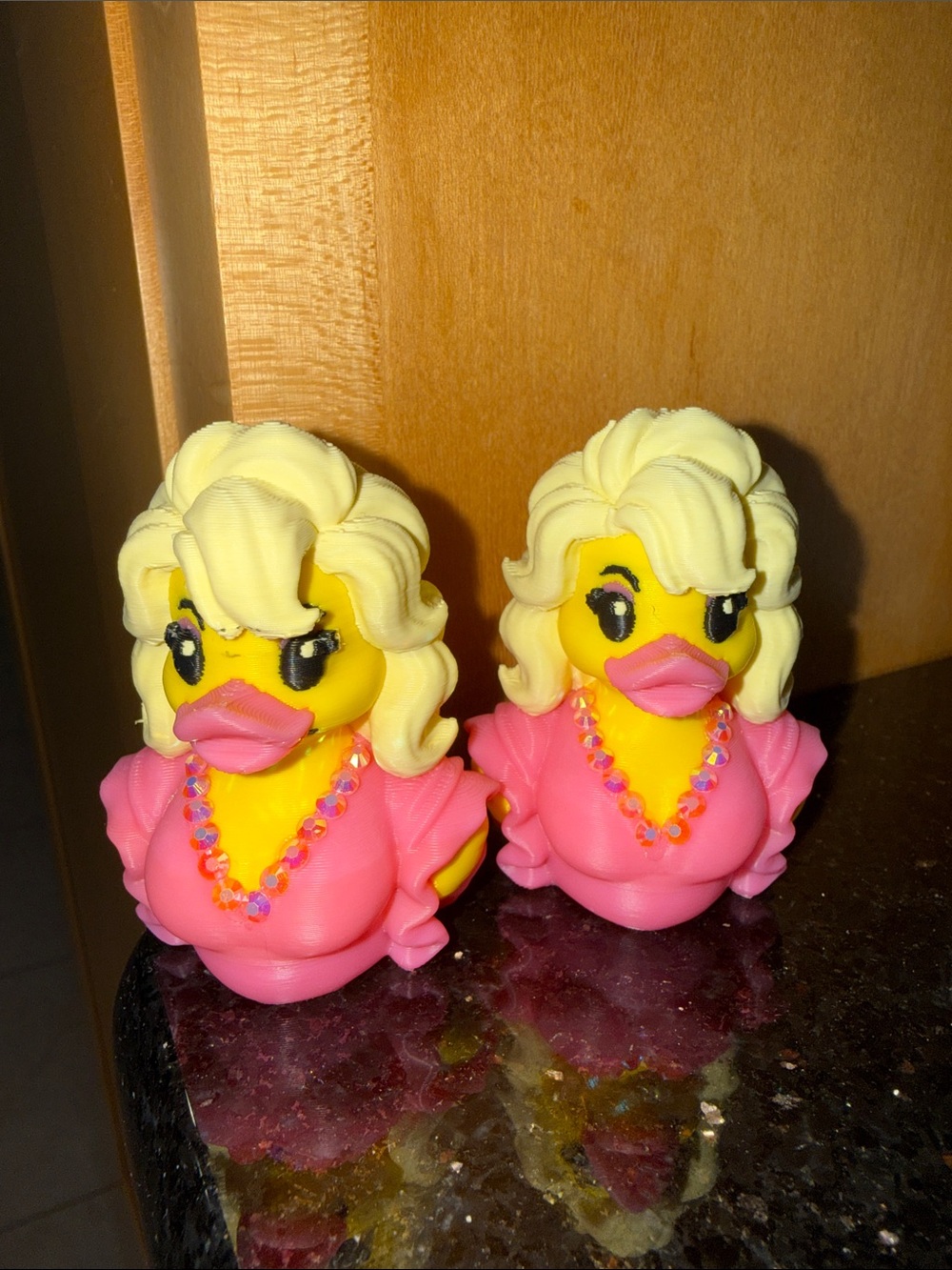 2 Dolly Parton 3D printed bedazzled ducks jeep ducks cruise ducks